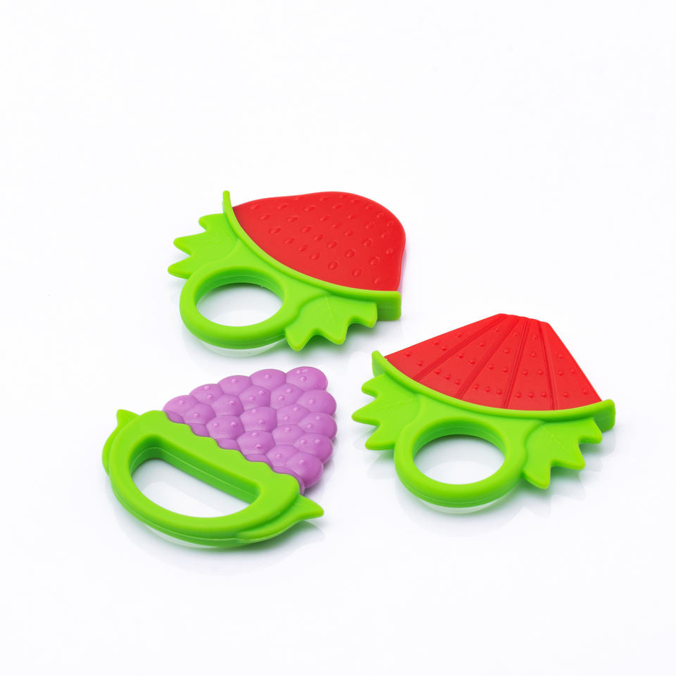 Unisex Hands-Free BPA-Free Baby Silicone Fruit Shaped Teether Easy-to-Hold Soft Toy in Strawberry Design