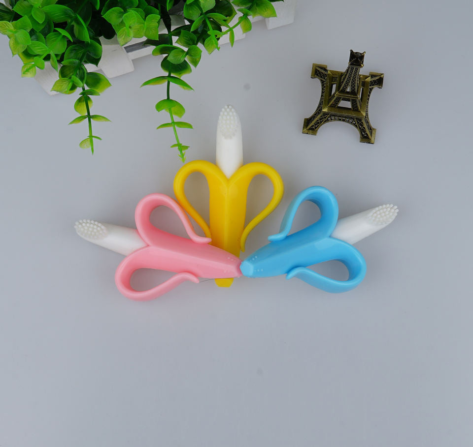 Wholesale Fruit Banana Baby Toothbrush Teether Soft Silicone Fruit Teething Toys for Toddlers