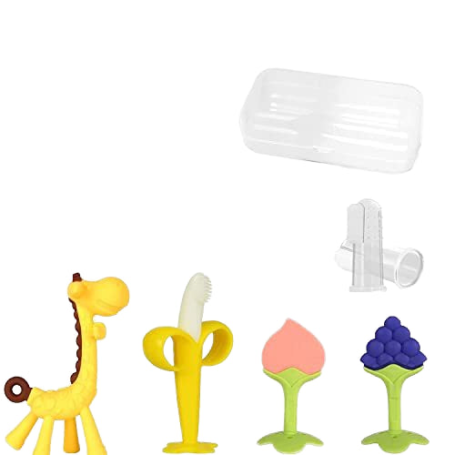 Unisex Hands-Free BPA-Free Baby Silicone Fruit Shaped Teether Easy-to-Hold Soft Toy in Strawberry Design