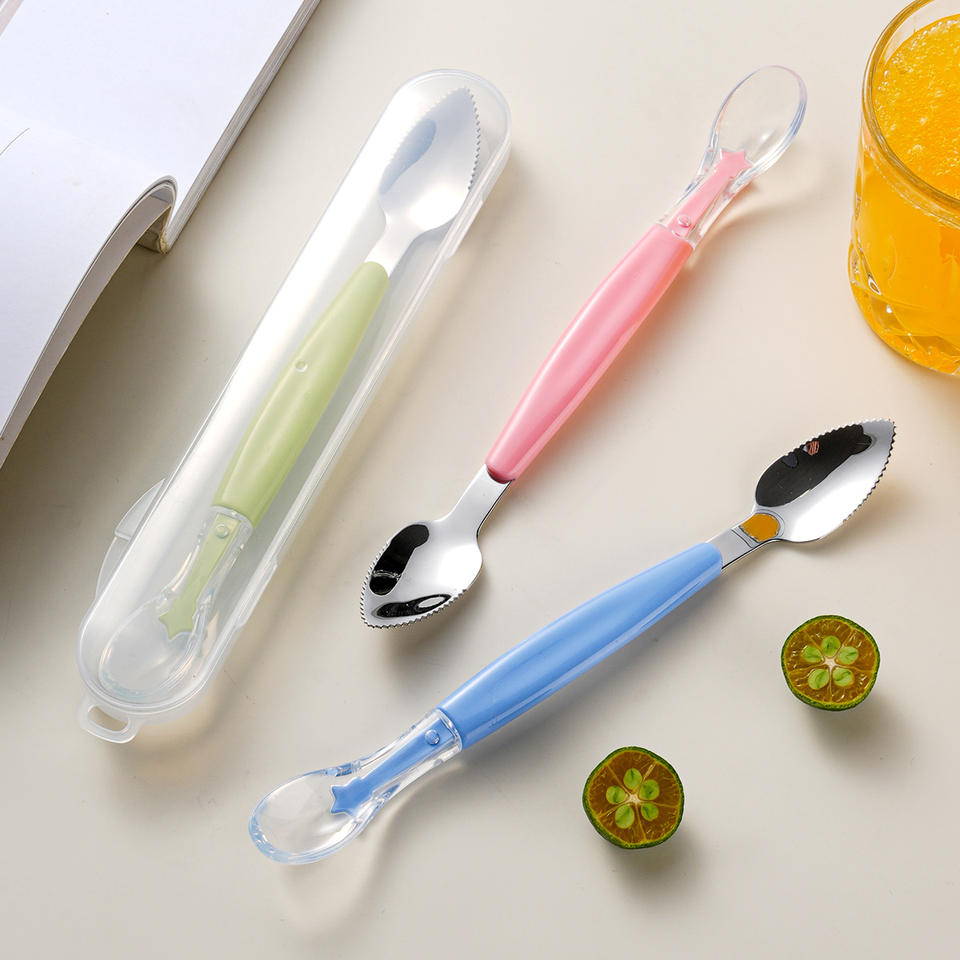 304 Stainless Steel Silicone Puree Spoon 304 Double-Headed Mud Scraper Infant Creative Baby Food Feeding Soft Solid