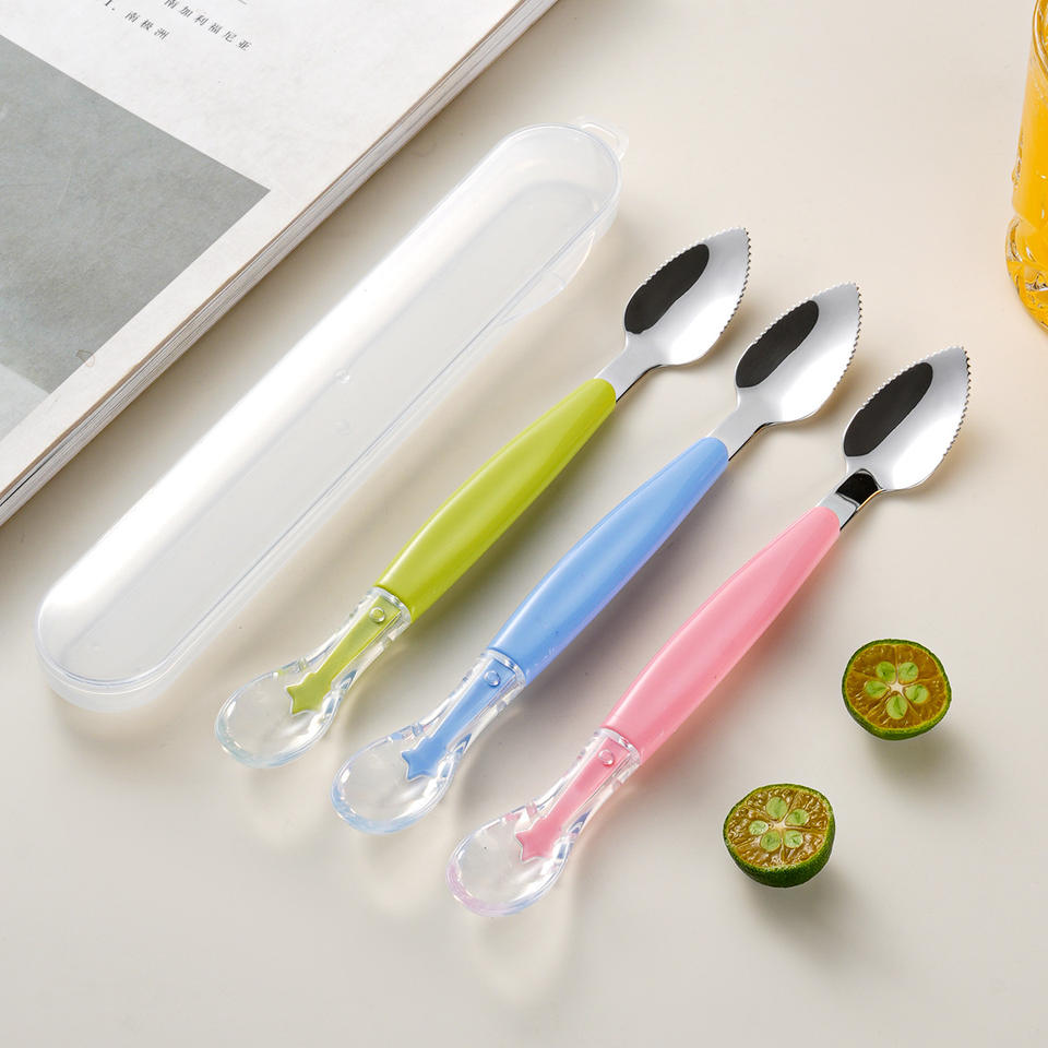 304 Stainless Steel Silicone Puree Spoon 304 Double-Headed Mud Scraper Infant Creative Baby Food Feeding Soft Solid