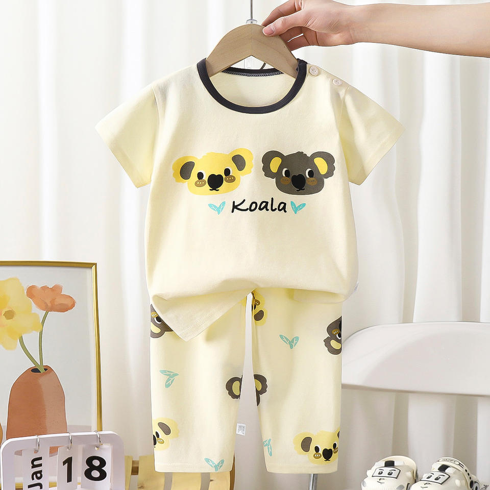 Children's Short-sleeved Suit 2025 Summer New Pure Cotton Boys' Pajamas Girls' Baby Air-conditioning  Summer Children's Clothing