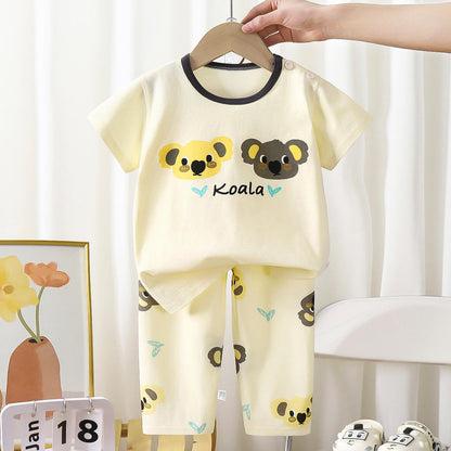 Children's Short-sleeved Suit 2025 Summer New Pure Cotton Boys' Pajamas Girls' Baby Air-conditioning  Summer Children's Clothing
