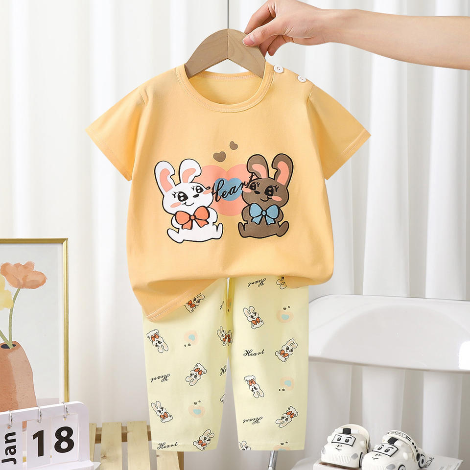 Children's Short-sleeved Suit 2025 Summer New Pure Cotton Boys' Pajamas Girls' Baby Air-conditioning  Summer Children's Clothing