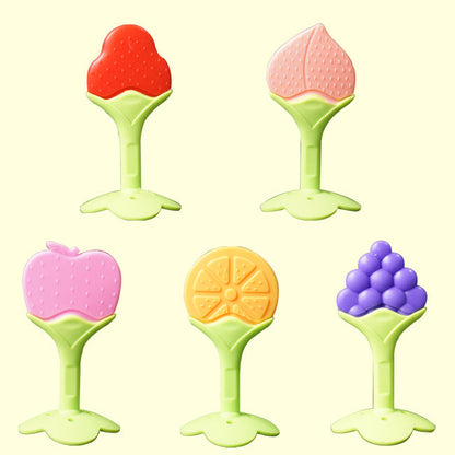 Unisex Hands-Free BPA-Free Baby Silicone Fruit Shaped Teether Easy-to-Hold Soft Toy in Strawberry Design