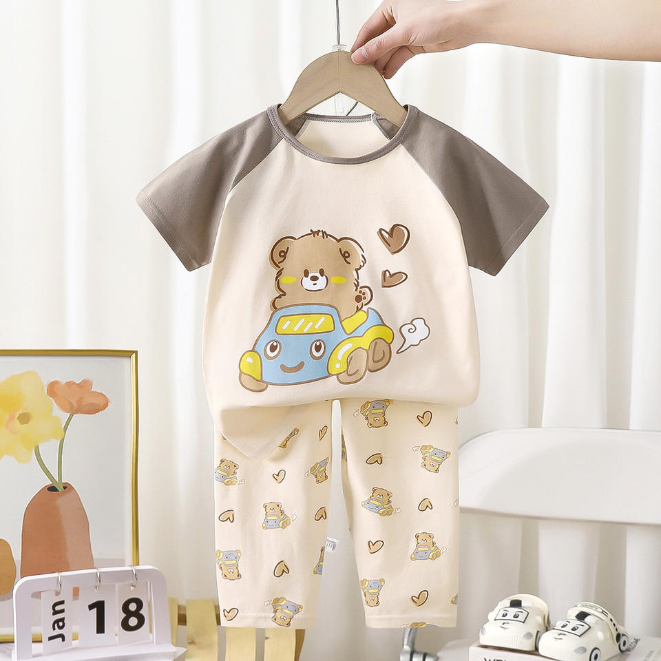Children's Short-sleeved Suit 2025 Summer New Pure Cotton Boys' Pajamas Girls' Baby Air-conditioning  Summer Children's Clothing