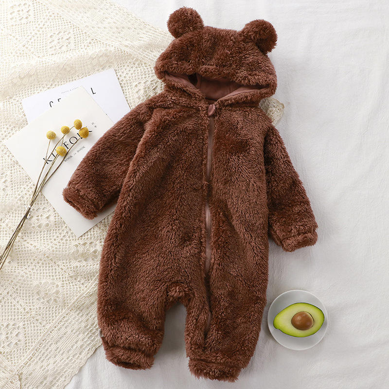 Winter Warm Baby Romper Coral Fleece Hooded Boys Girls Newborn Infant Jumpsuit Clothes Soft Pajama Overalls